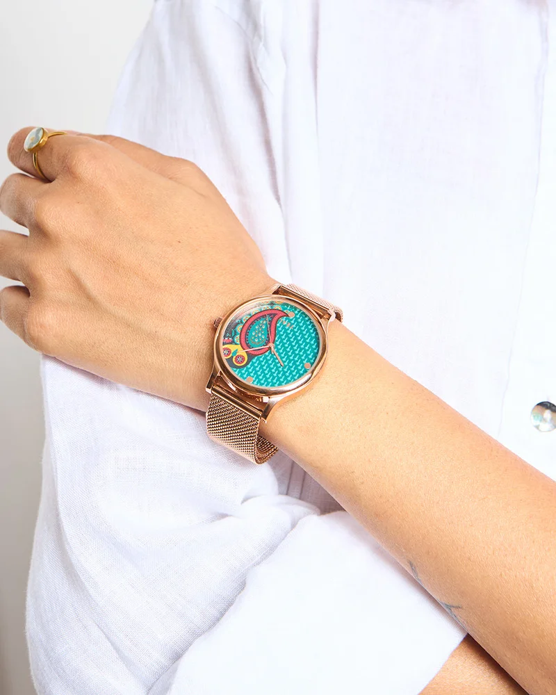 Chumbak Teal by Chumbak Folk Owl Watch,Stainless Steel Mesh Strap